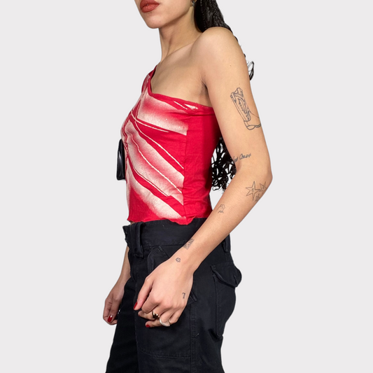 Vintage 2000's Archive Red One Shoulder Shirt (S/M)