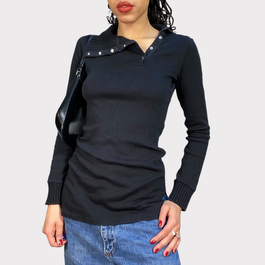 Vintage 90's Skater Black Knit Sweater with Open Turtle Neck (S)