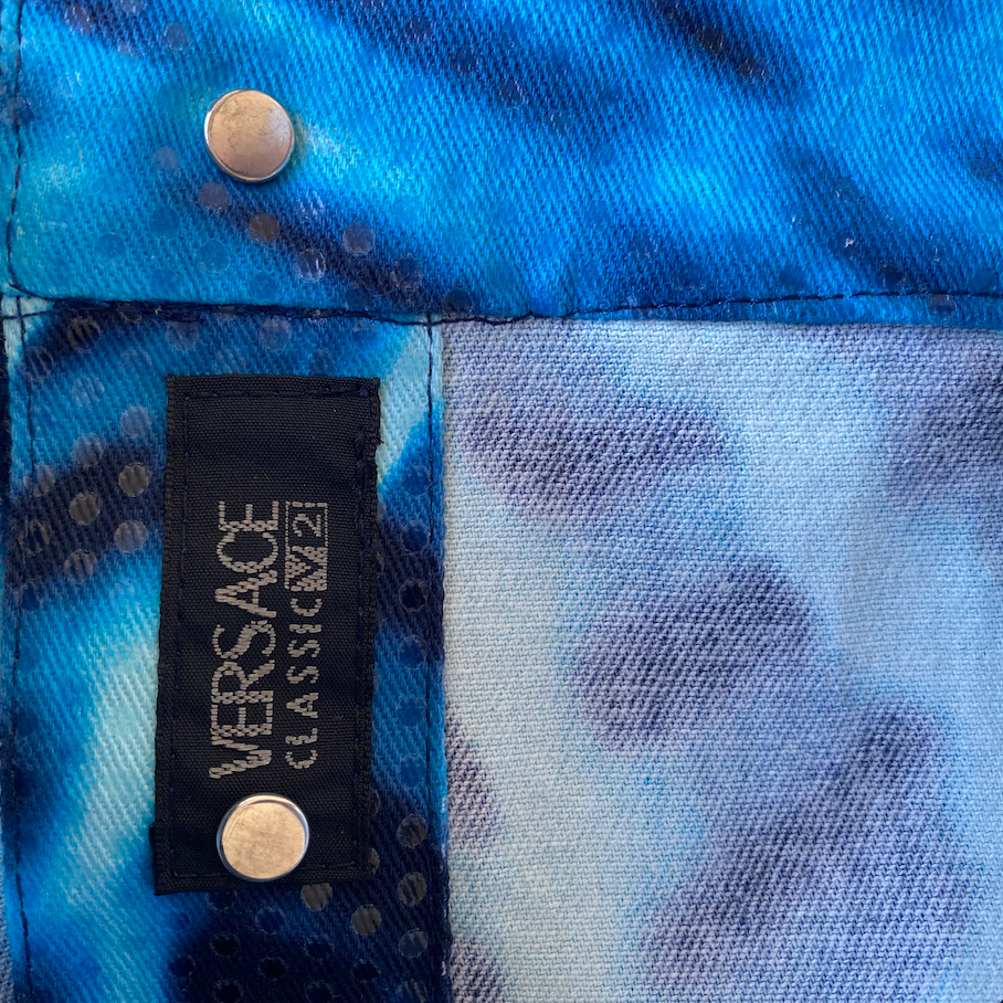 Vintage 90's Versace Jeans Groovy Wavy Print Denim Jacket (S/M)