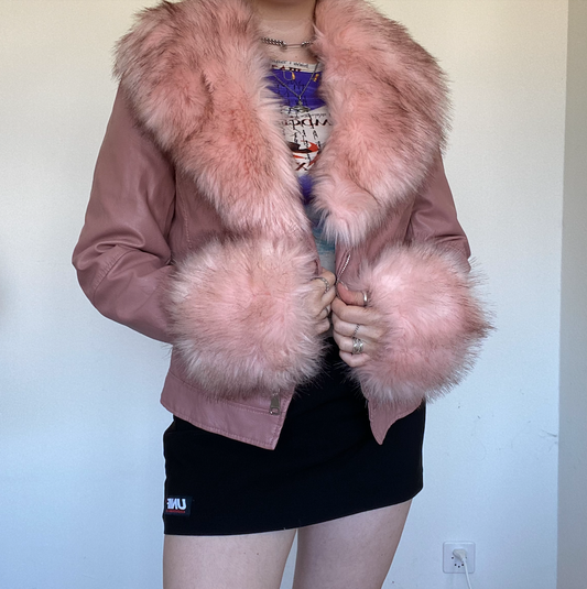 Vintage Y2K Bratz Afghan Pink Vegan Leather Jacket (M EU)