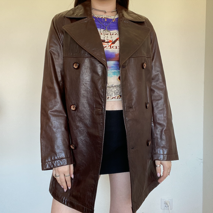 Vintage 90's Dark Red Leather Coat (L)