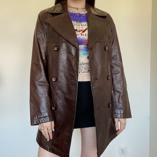 Vintage 90's Dark Red Leather Coat (L)