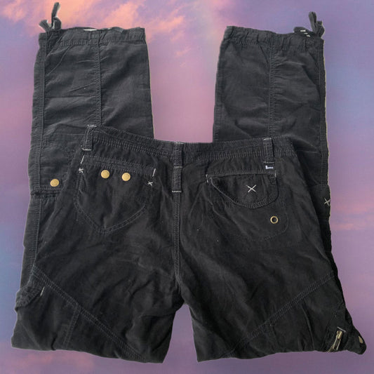 Vintage 90's Black Cord Low Waist Cargos (36 EU/UK 8)