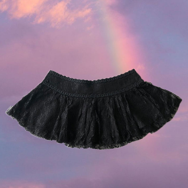 Vintage 90's Cyber Goth Lace Miniskirt with Silver Bat Details (M)