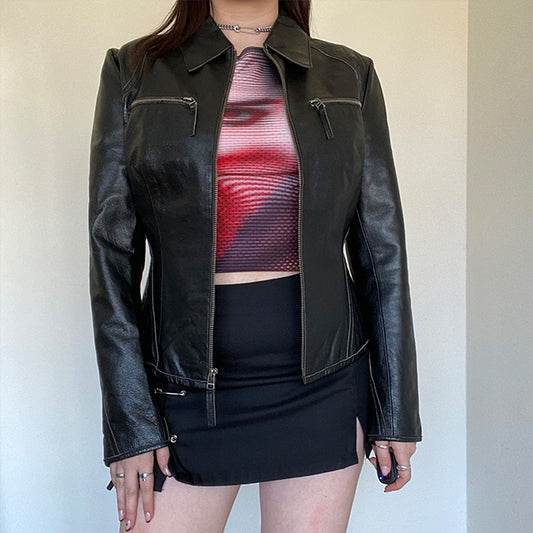 Vintage 90's Rachel Green Black Leather Jacket (S)