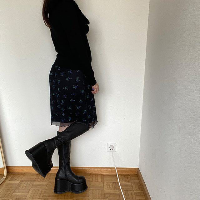 Vintage 90's Witchy Fairy Mesh Blue Floral Midi Skirt (M)