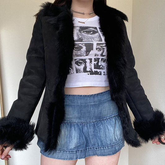 Vintage 90's Black Leather Afghan Jacket (36 EU / UK 8)