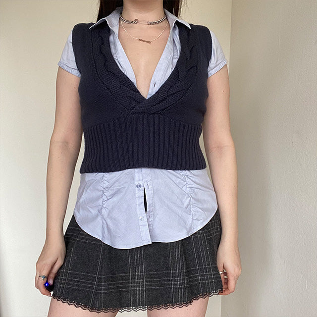 Vintage 90's Rachel Green Navy Cropped Sweater Vest (S)