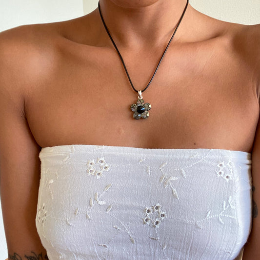 Vintage 90's Whimsigoth Rhinestone Flower Cord Necklace