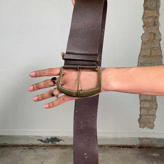 Vintage 2000's Model Off Duty Thick Brown Belt with Big Golden Buckle