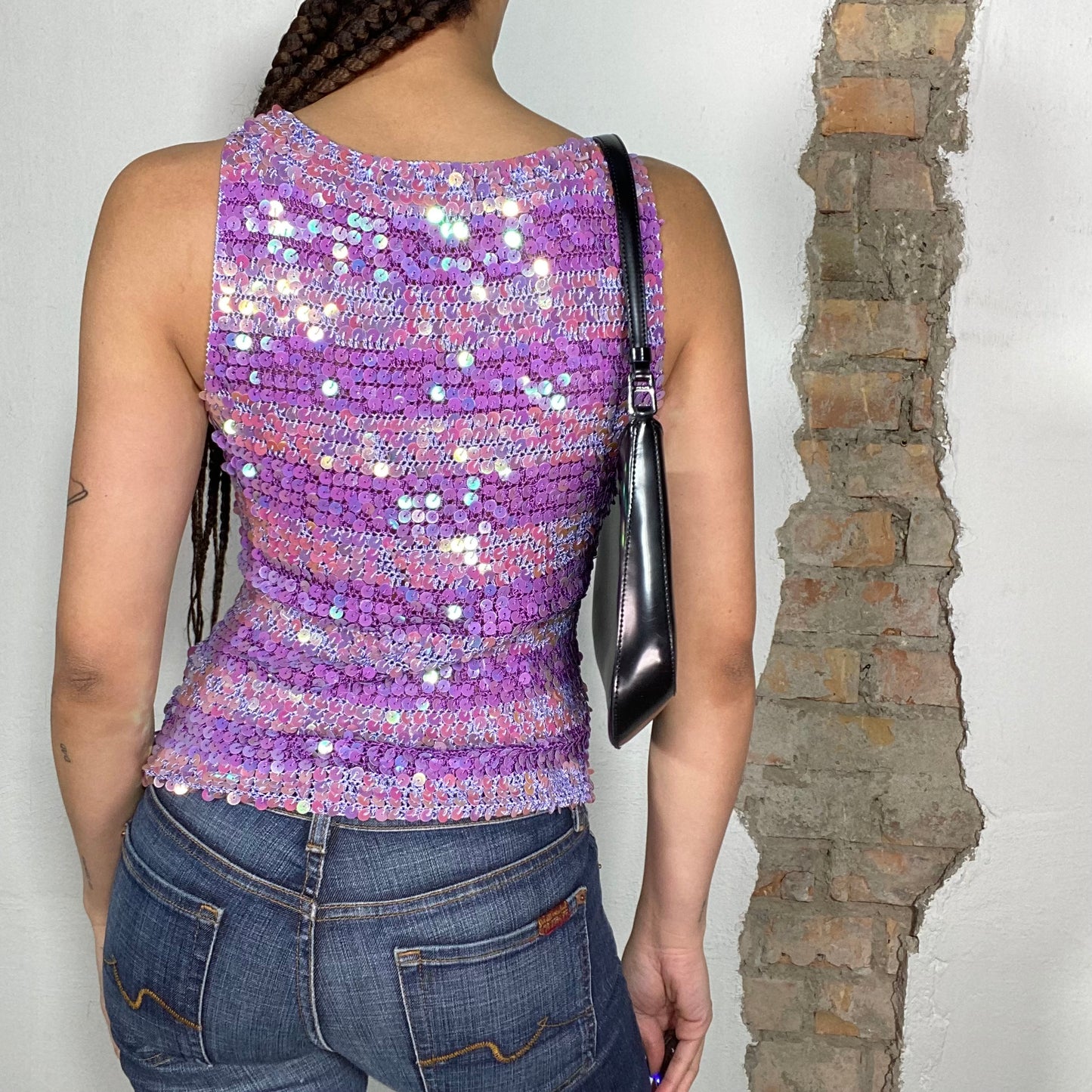 Vintage 2000's Festival Purple and Lilac Sequin Striped Tank Top (S)