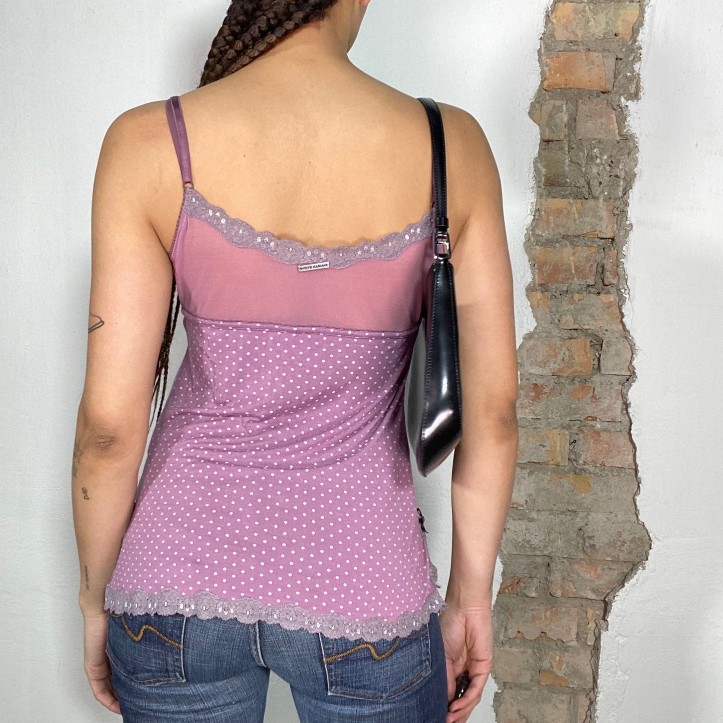 Vintage 2000's Vive Maria Lilac Cami Top with Polka Dots and Floral Embroidery (S/M)
