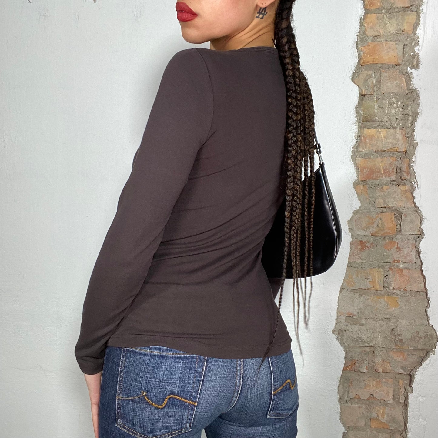 Vintage 2000's Pepe Jeans Brown Longsleeve Top with Rhinestone Print (S)
