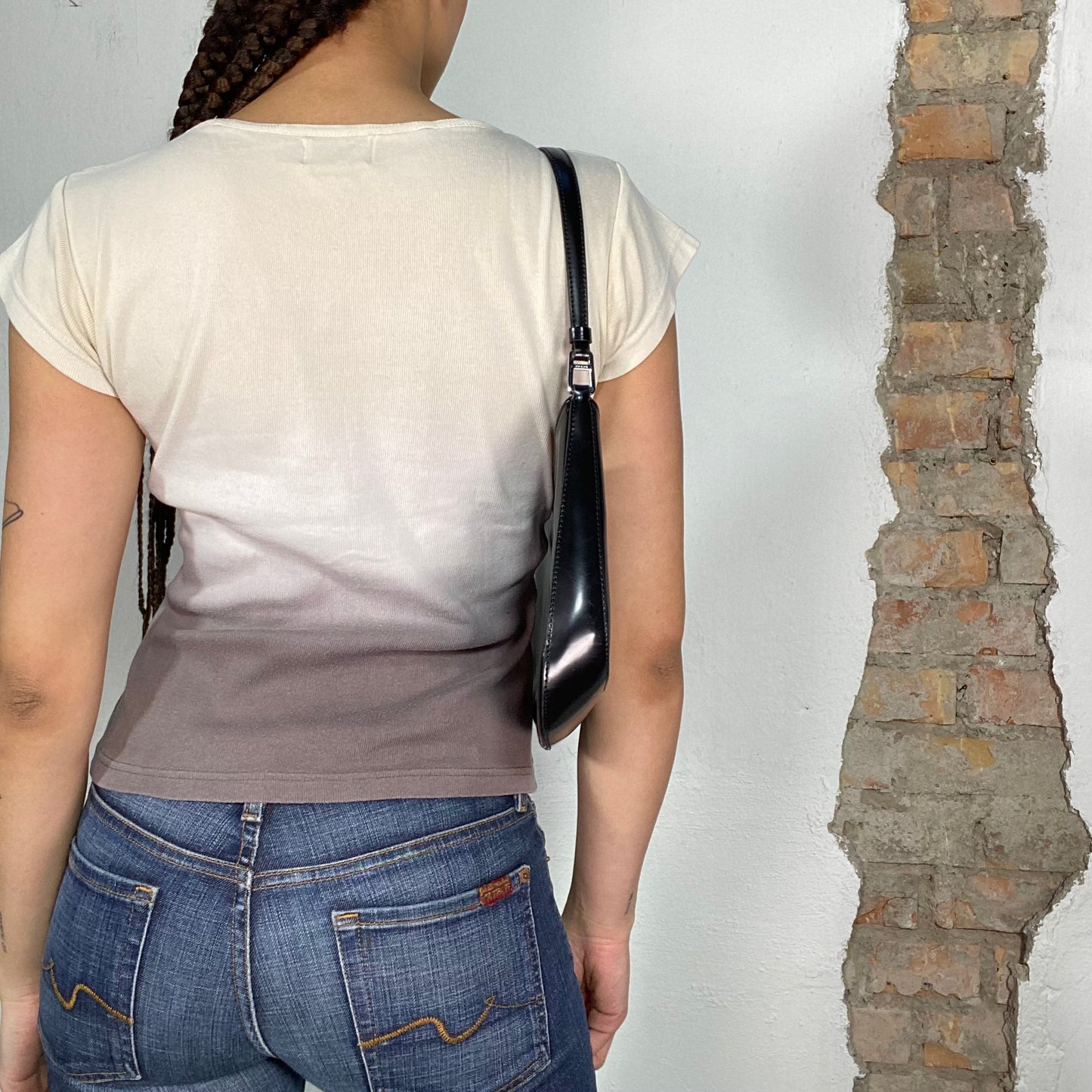 Vintage 2000's Streetstyle Beige and Grey Baby Tee with 'Summer' Print (S)