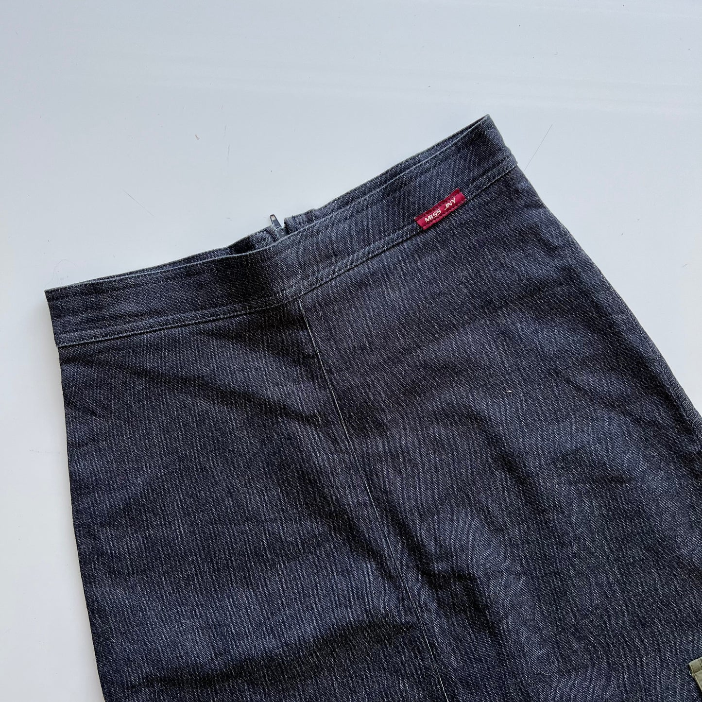 Vintage 90's Cargo Midi Denim Skirt with Chinese Embroidery Pocket (34 EU / UK 6 / US 2)