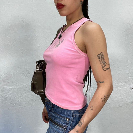 Vintage 2000's Playboy Pink Tank Top with '00' Rhinestone Print (S)