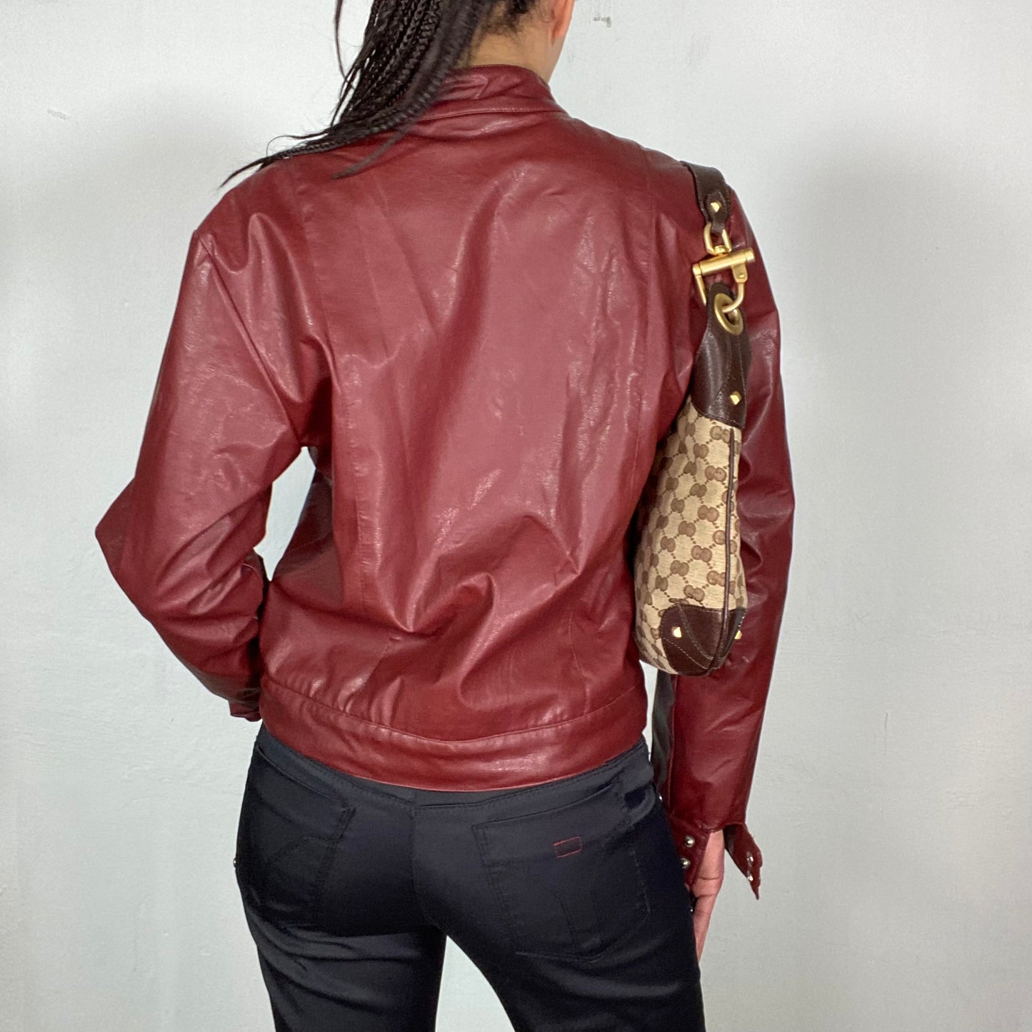 Vintage 2000's Bella Hadid Red Faux Leather Racer Jacket (M)