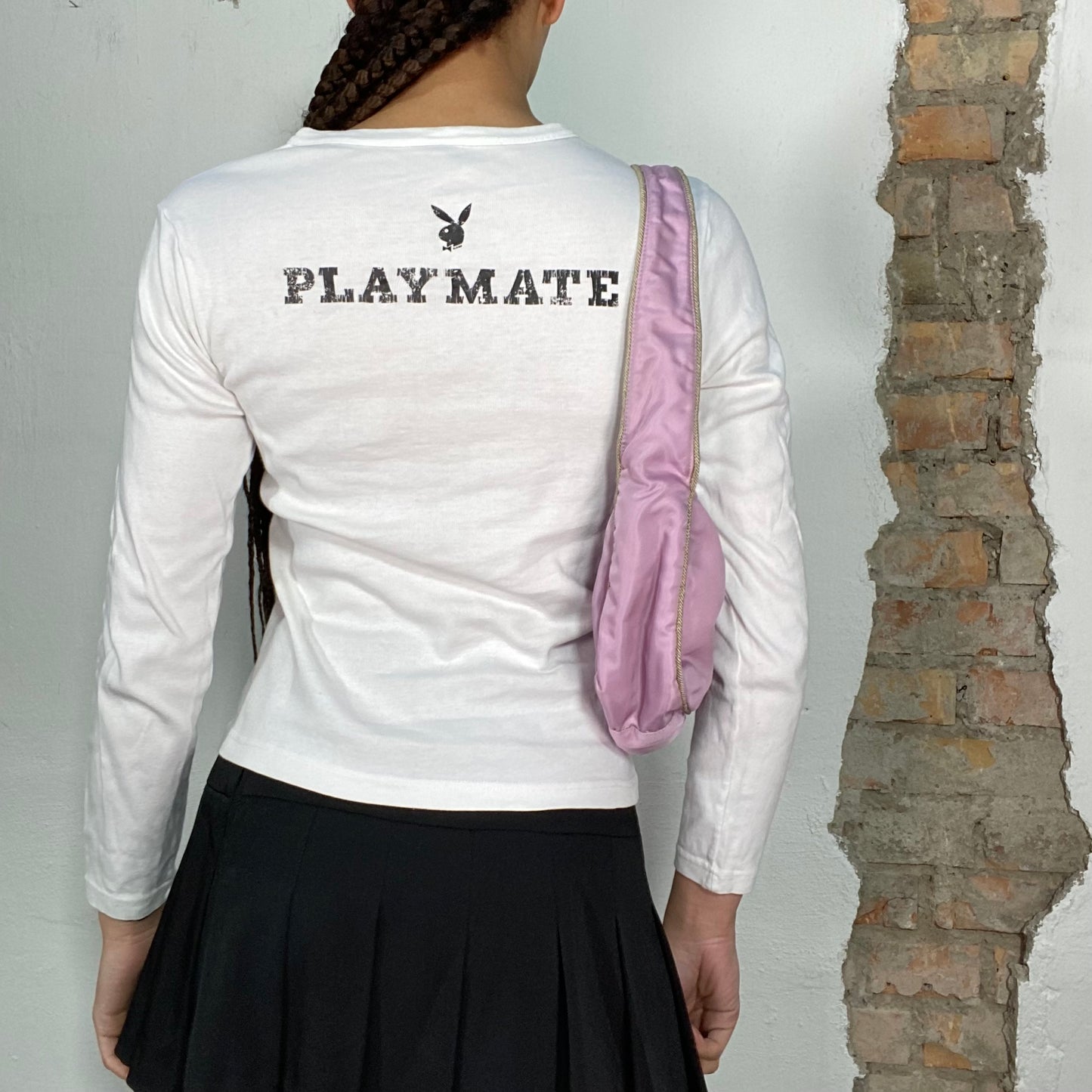 Vintage 2000's Playmate White Longsleeve with Black Logo Print (S/M)