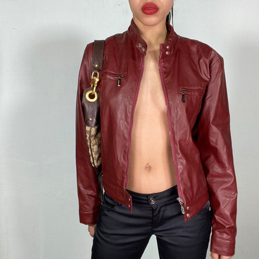 Vintage 2000's Bella Hadid Red Faux Leather Racer Jacket (M)
