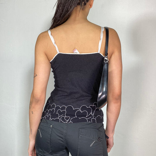 Vintage 2000's Funky Black Cami To with Polka Dots and Cute Bug Print (XS/S)