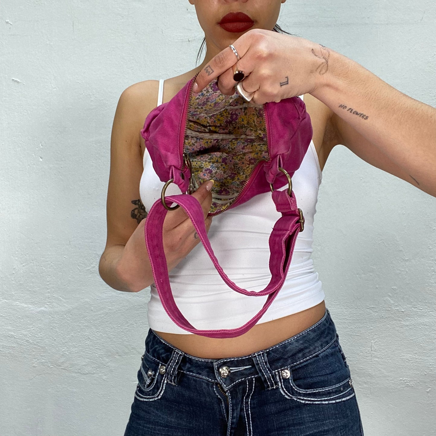 Vintage 2000's Grunge Magenta Shoulder Bag with Pockets
