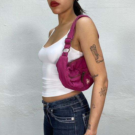 Vintage 2000's Grunge Magenta Shoulder Bag with Pockets