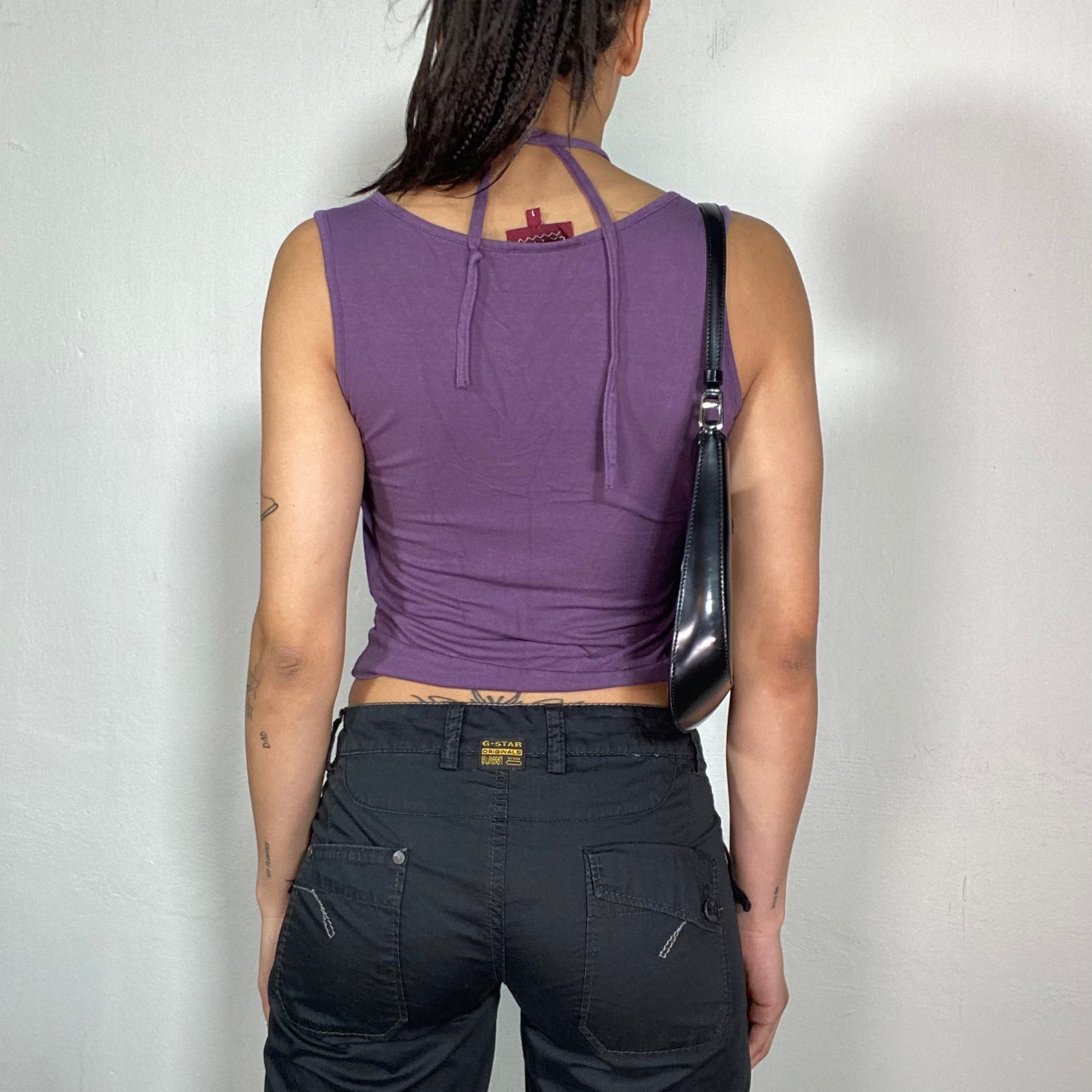 Vintage 90's Fairy Purple Top with Halter Neck and Beaded Flower Detail (S)