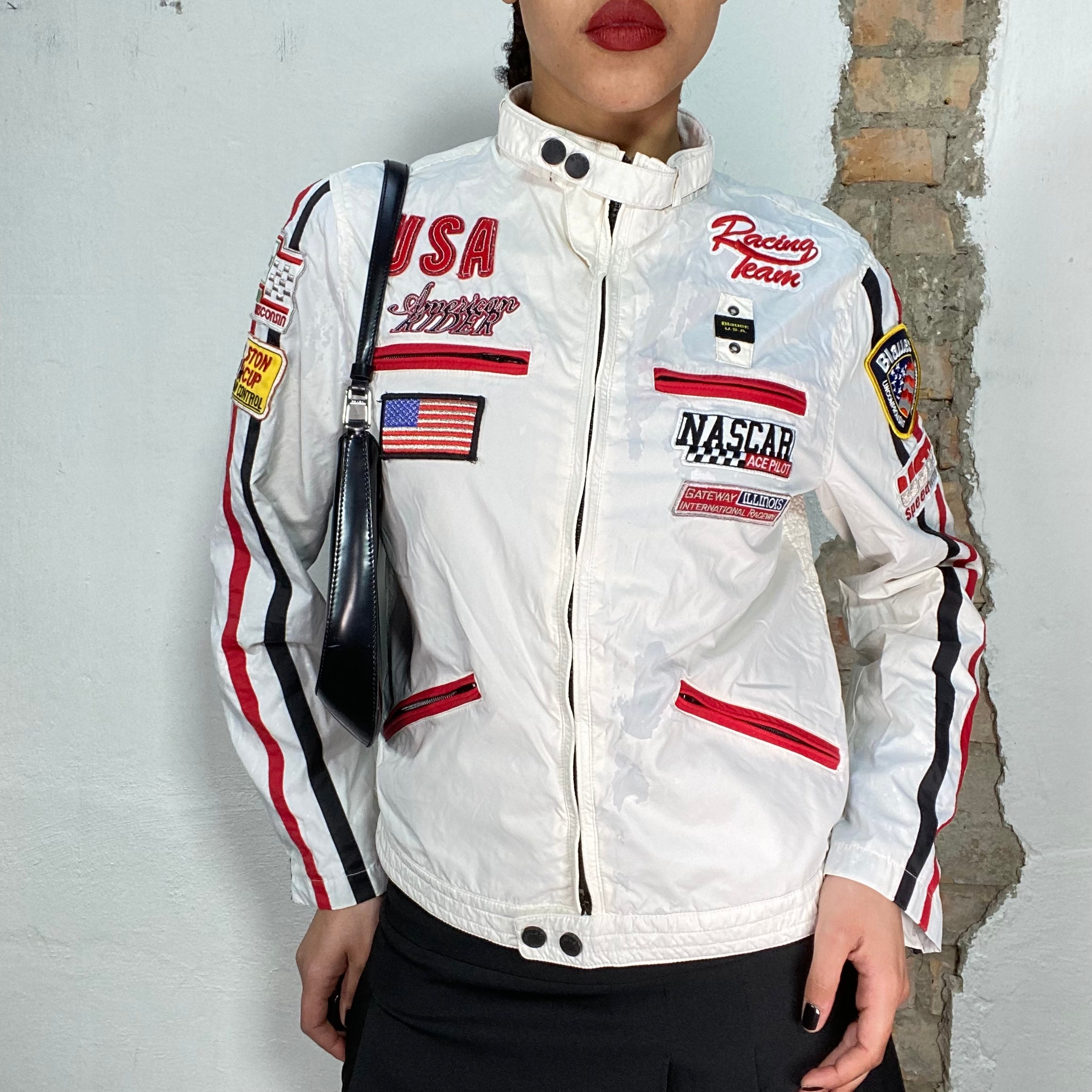 Vintage 2000's Archive Nascar White Racing Jacket with Patches (S