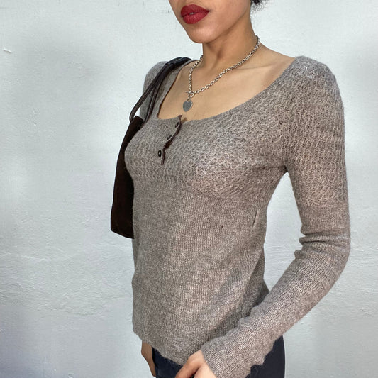 Vintage 90's Gilmore Girls Grey Knit Longsleeve with Button Details (S)