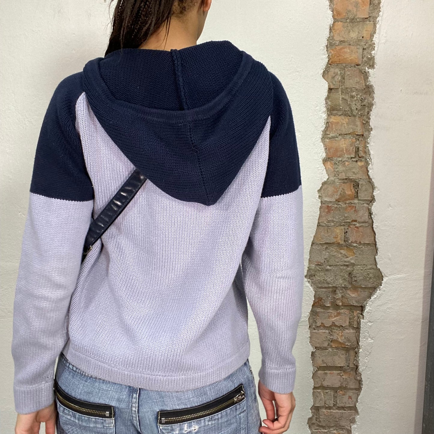 Vintage 90's Polo Ralph Lauren Baby and Navy Blue Knit Zip Up Hoodie (XL)
