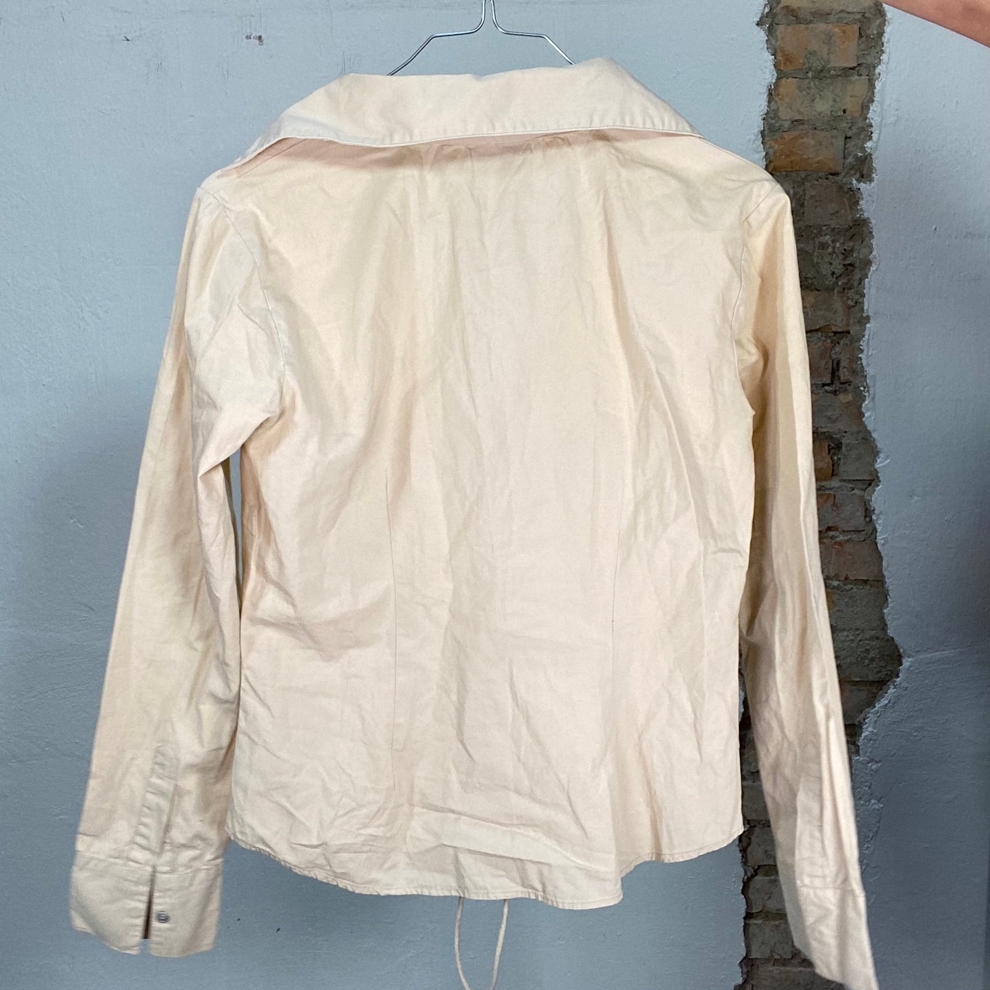 Vintage 2000's Hippie Beige Blouse with Lace Up Detail (S)