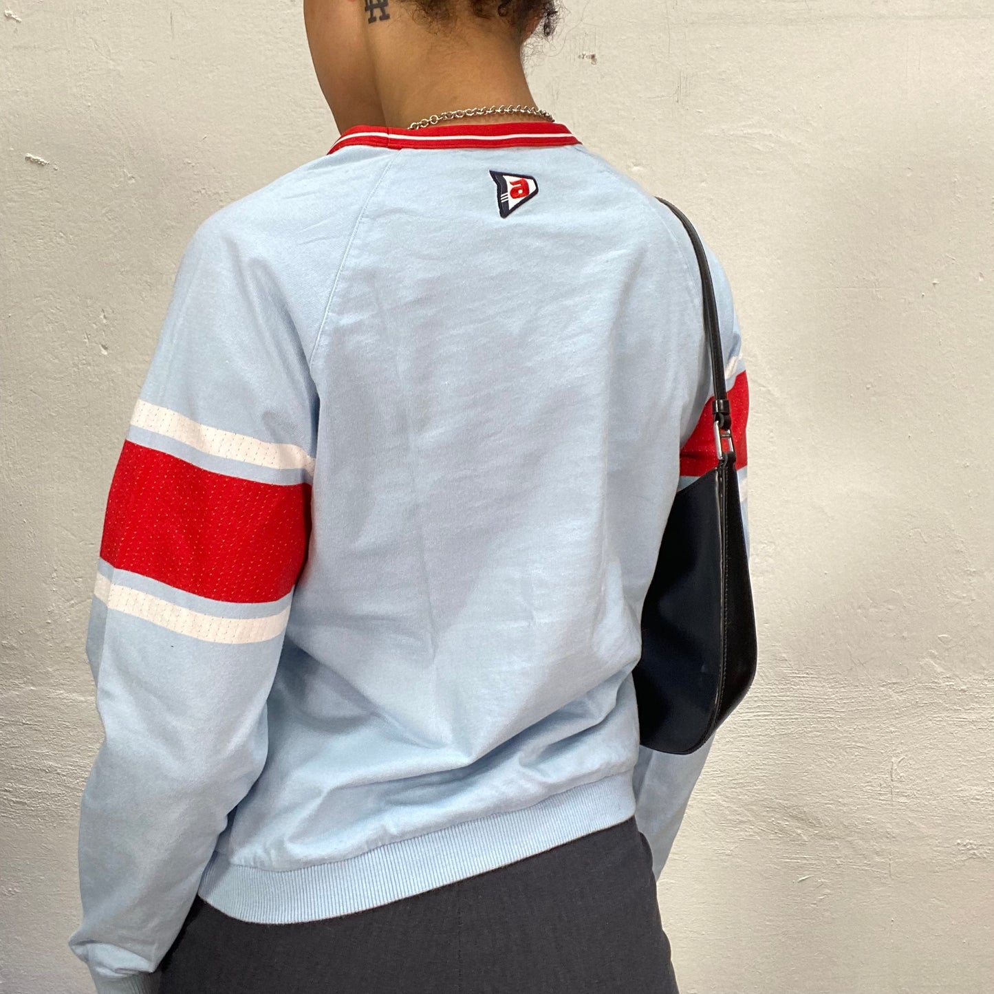 Vintage 2000's Adidas Baby Blue Sweater with V-Neck and Red Details (M/L)