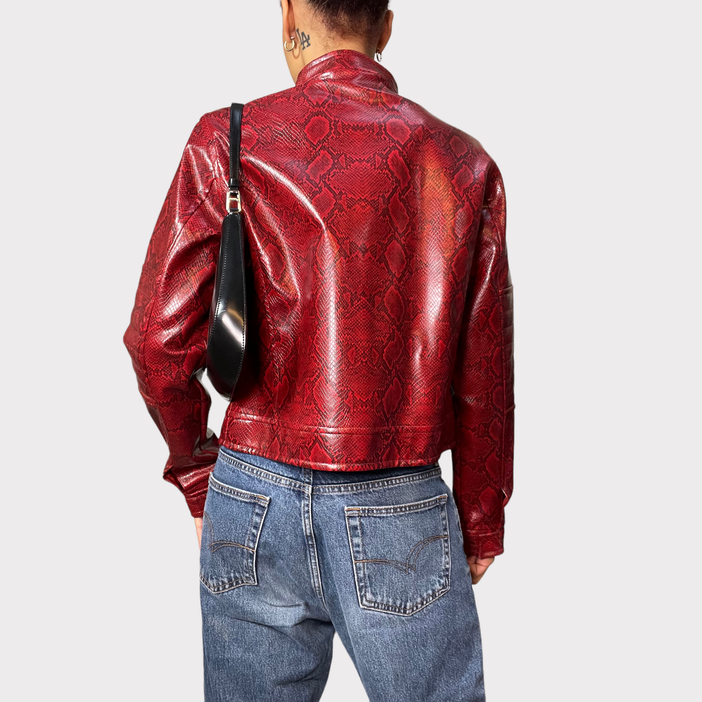 Vintage 2000 Motorcycle Red Snake Skin Leather Jacket (S)