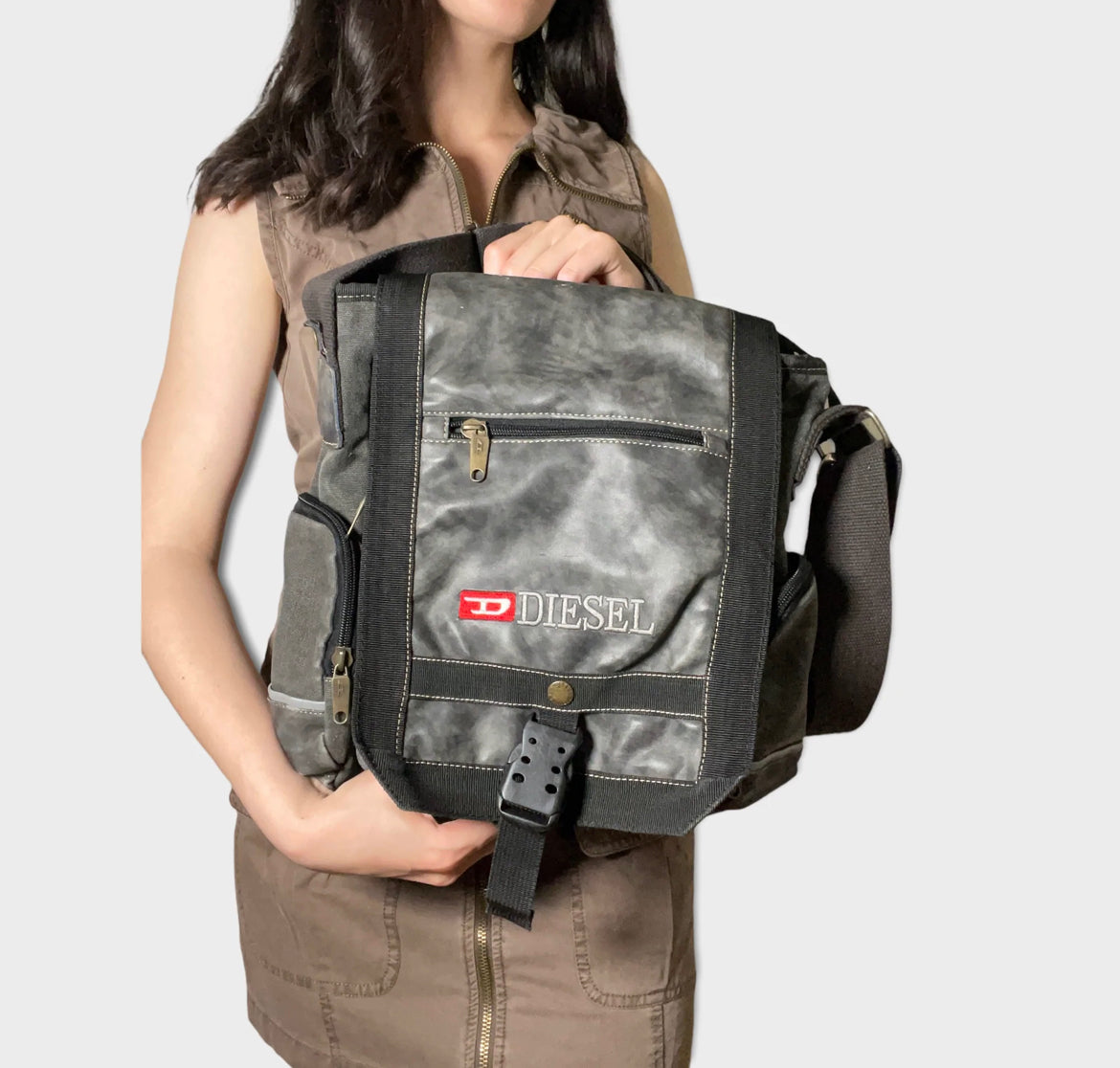 Vintage 90's Archive Diesel Grey Crossbody Messenger Bag