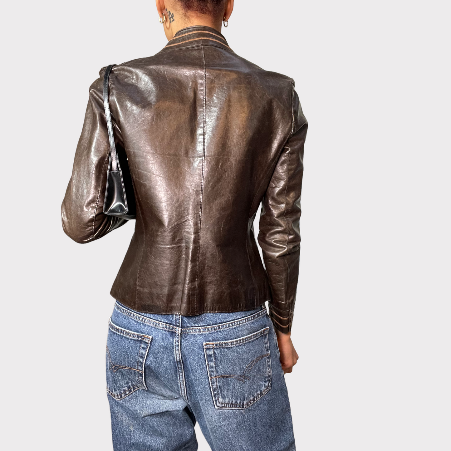 Vintage 2000 Western Brown Leather Jacket with Leather-Lacing Detail (S)