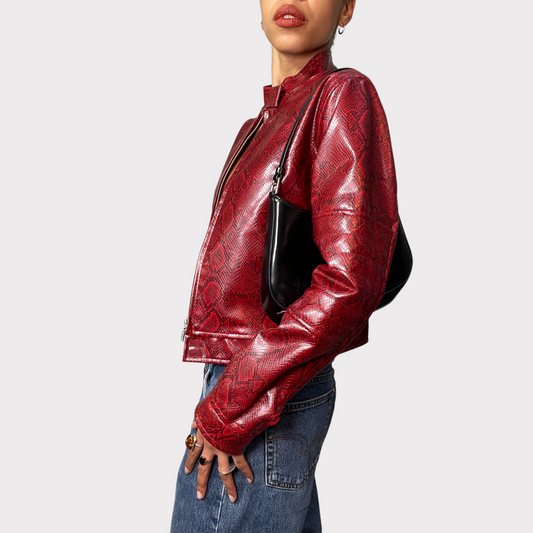 Vintage 2000 Motorcycle Red Snake Skin Leather Jacket (S)