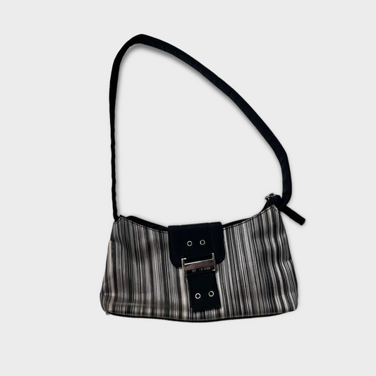 Vintage 2000's Model Off Duty Black and White Striped Shoulder Bag