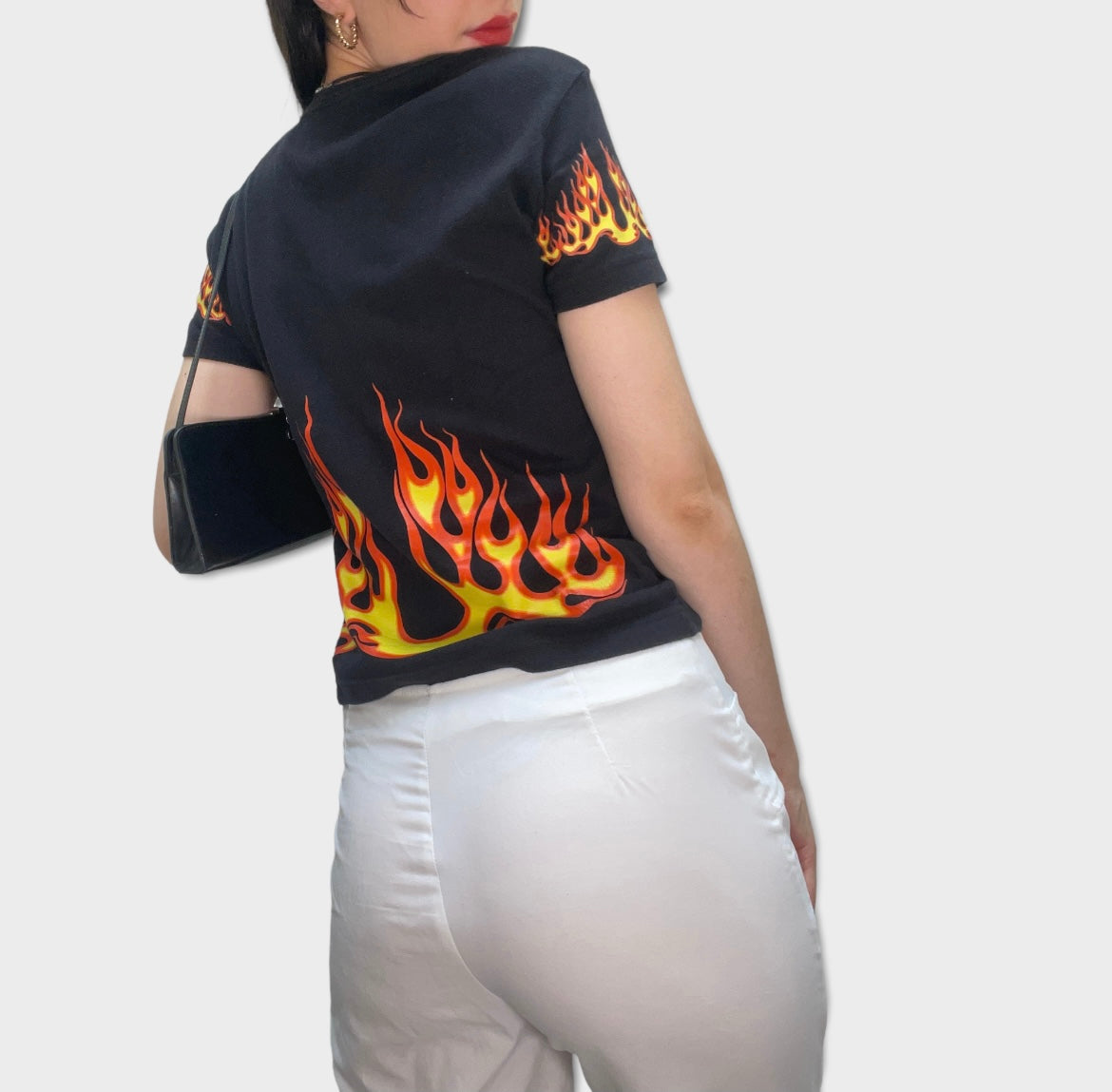 Vintage 2000's Funky Black Shirt with Flame Print (S/M)