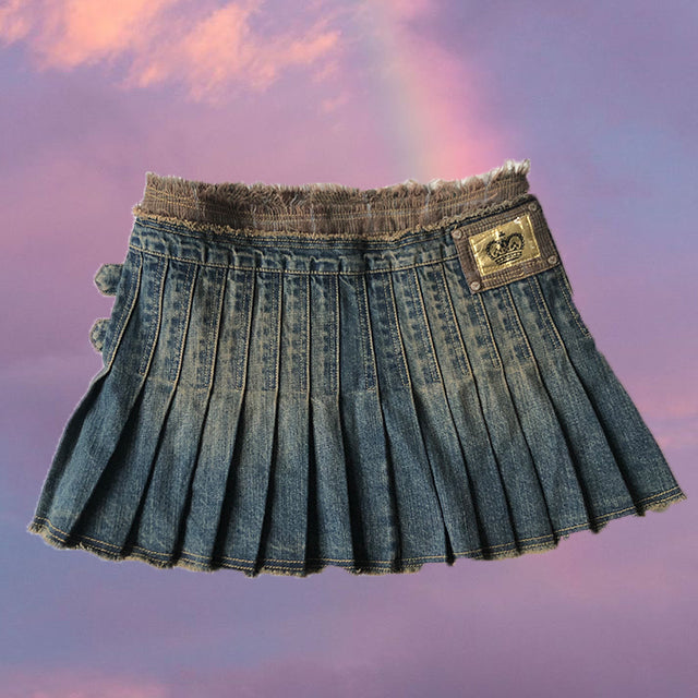 Vintage Y2K Fairy Grunge Adjustable Denim Pleated Mini Skirt (36 EU/UK 8)