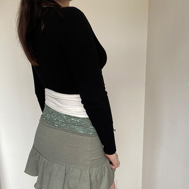 Vintage Y2K Fairy Grunge Green Skirt with Lace Waistband (S)