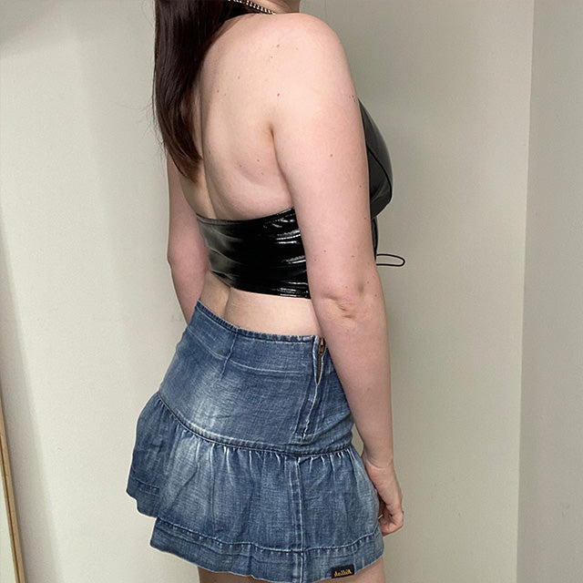 Vintage Y2K Fairy Grunge Killah Denim Ruffle Mini Skirt (S)