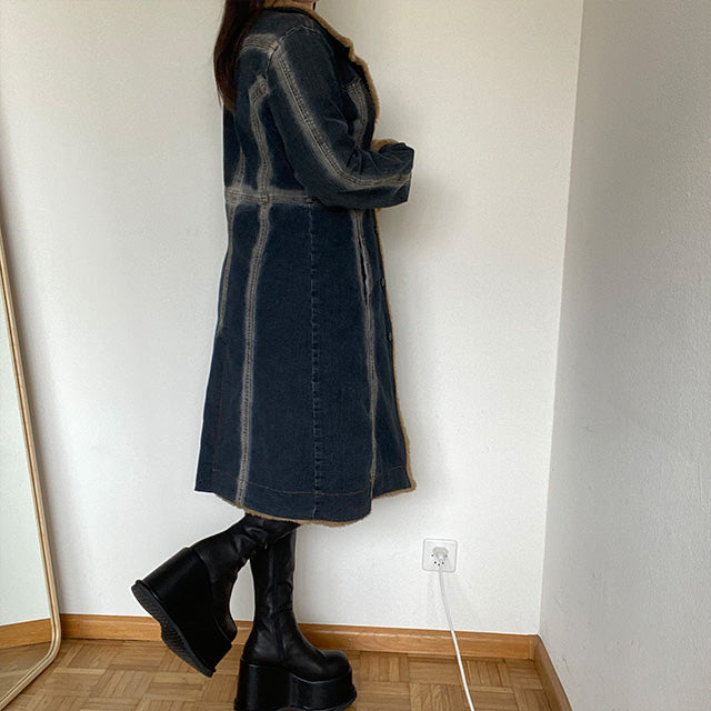 Vintage 90's Phoebe Buffay Denim Coat with Furry Trim (M / 40 EU / UK 12- Vegan)