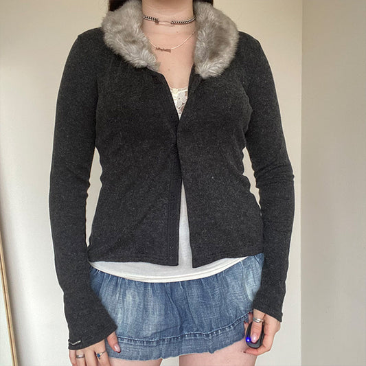 Vintage 90's Morgan de Toi Faux Fur Collar Cardigan (S)