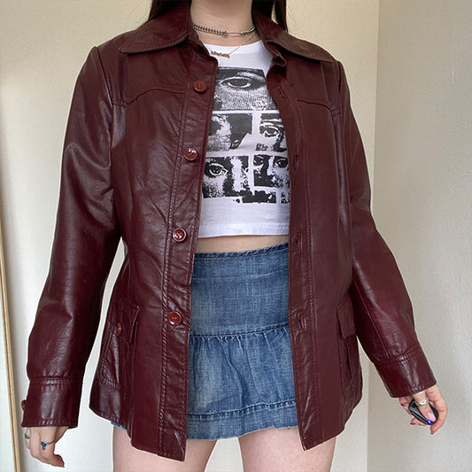 Vintage 90's Rachel Green Dark Red Leather Jacket (M/L)