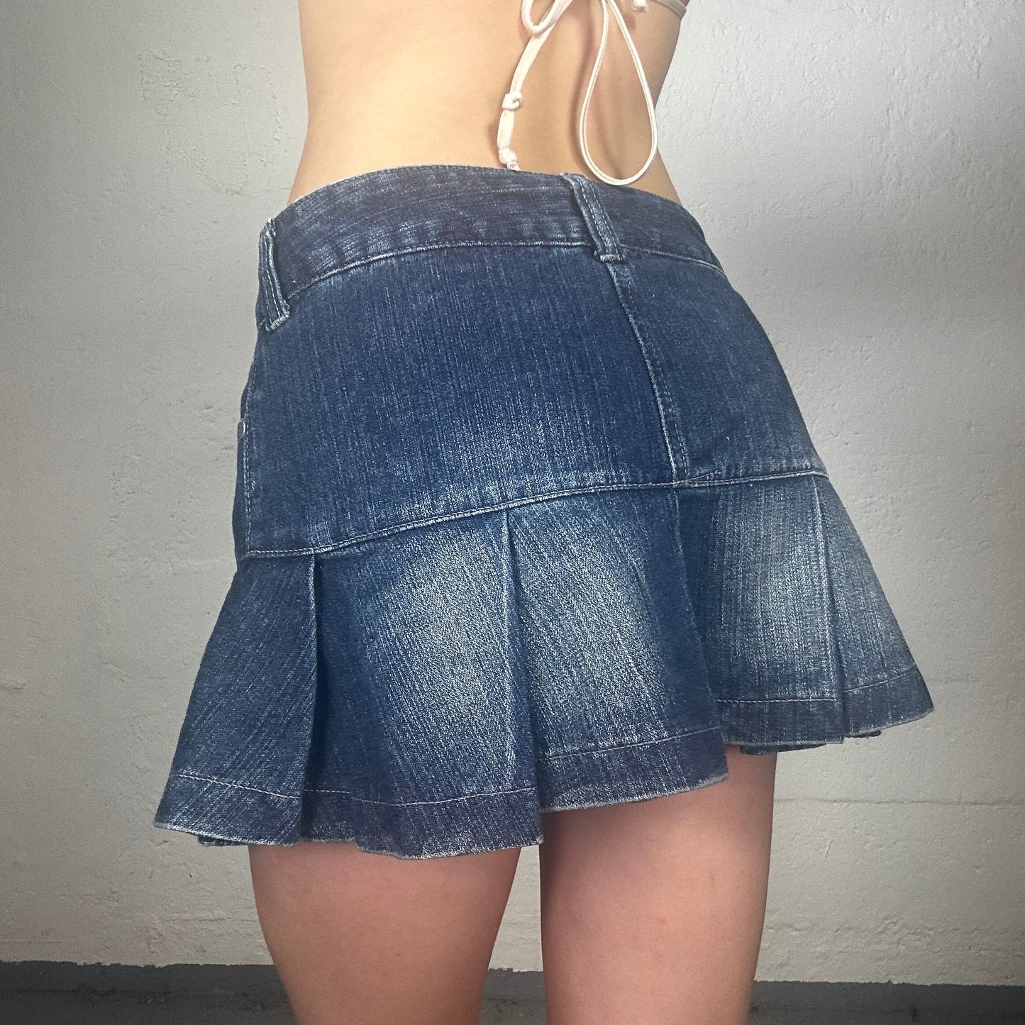 Vintage 2000’s Coquette Denim Mini Skirt with Pleats (S)