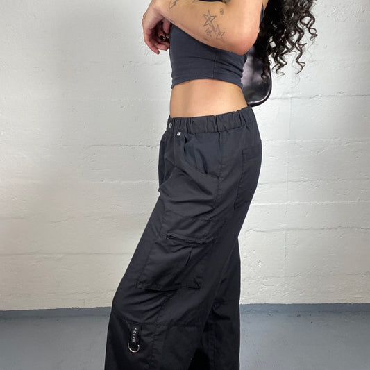 Vintage 2000's Street Dance Black Nylon Straight Cut Pants (XL)