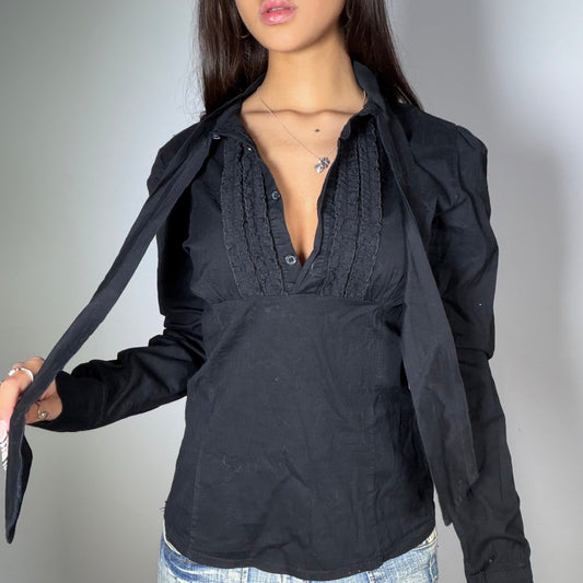 Vintage 90’s Classic Black Long-Sleeve Blouse (M)