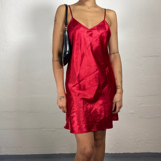 Vintage 2000's Friday Night Party Red Classy Satin Camisole Mini Dress (M)