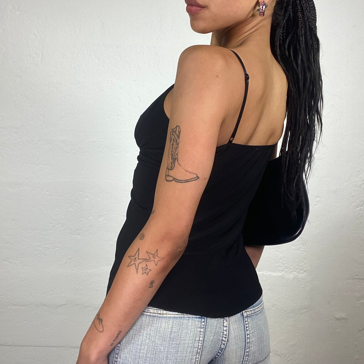 Vintage 2000’s Clubwear Black Jersey Cami Top with Brown and Beige Sequin Embroidery (S)