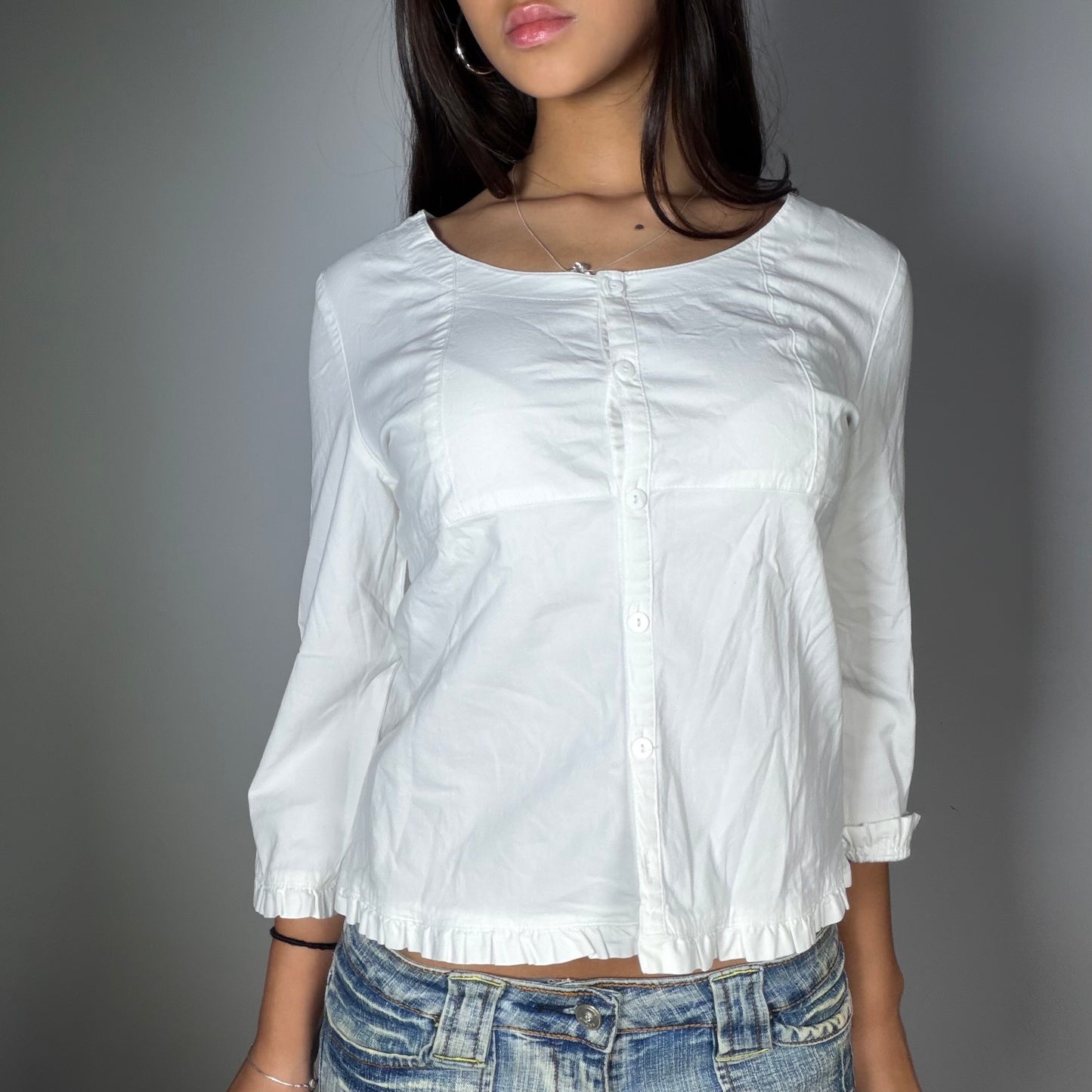 Vintage 90’s Romantic White Ruffle Trim Top (M)
